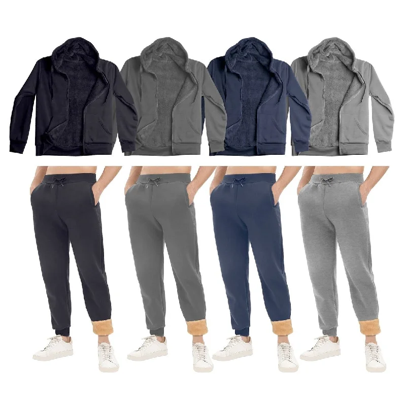 Mens Big And Tall Sherpa Lined Fleece Hoodie Jogger Sweat Suit Set Winter Warm