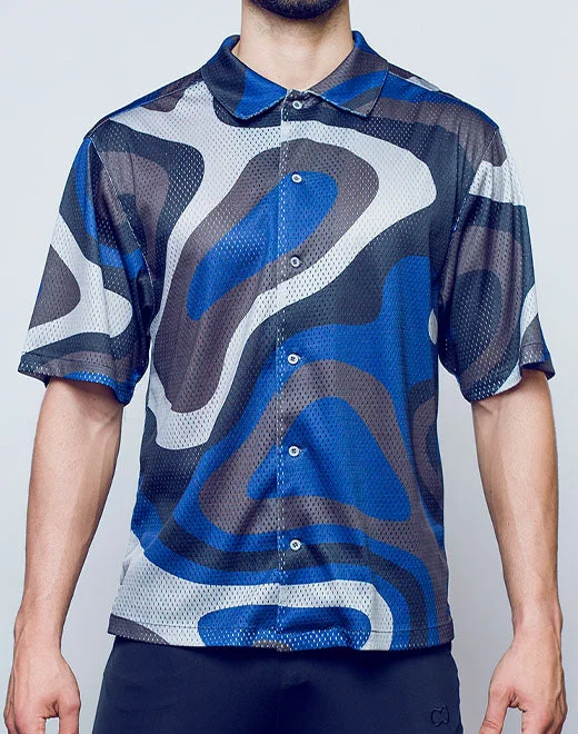 Short Sleeve Mesh Shirt - Blue Combo Print