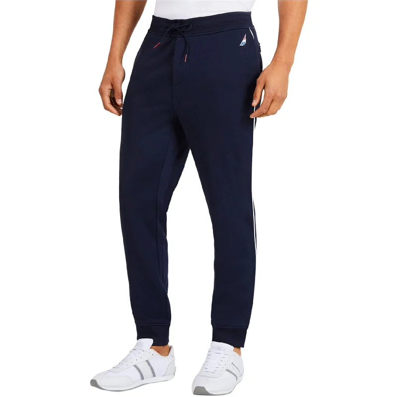 Nautica Mens Piped Athletic Track Pants, Blue, Medium