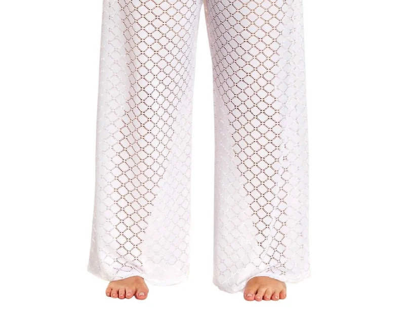 Plus Size Lattice Beach Cover Up Pants In White