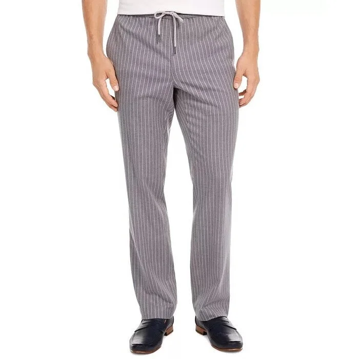 Tasso Elba Men's Pinstripe Drawstring Pants Gray Size Large