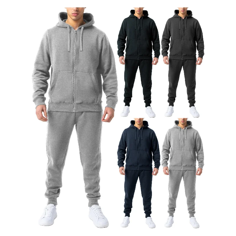 Mens Casual Jogging Suit Track Set Zip Up Hoodie Fleece Lined Joggers 2 Pockets