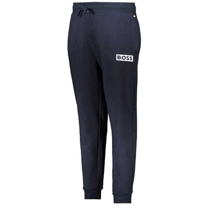 Hugo Boss Men's French Terry Cuffed Fashion Pants Navy Blue Logo Joggers Track