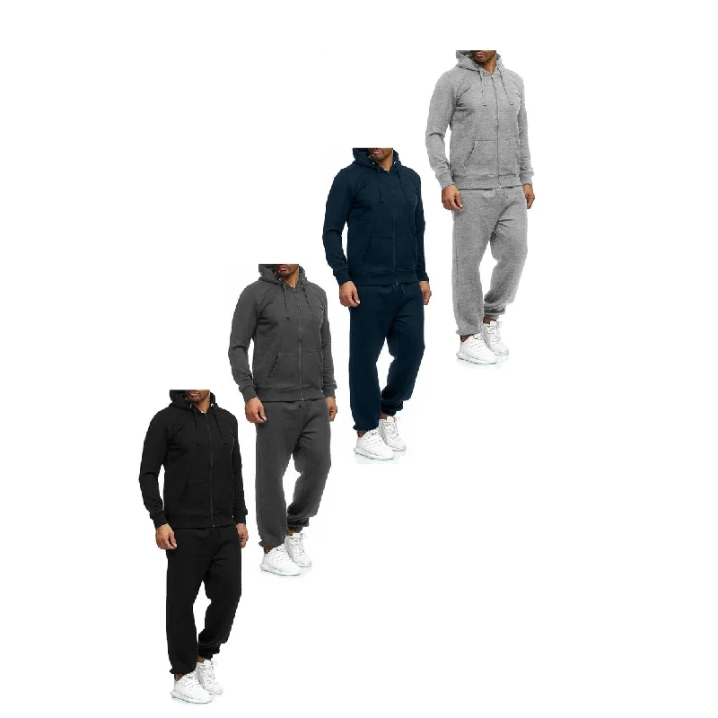 Mens Big And Tall Fleece Lined Full Zip Tracksuit Jogger Set 2Pack Winter Comfort