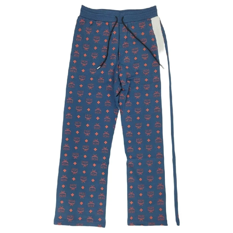 MCM Men's Deep Blue Sea Cotton Monogram and Stripe Sweat Pants