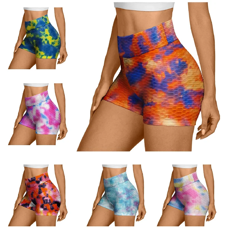 5Pack Womens High Waisted AntiCellulite TieDye Biker Shorts Size SXl