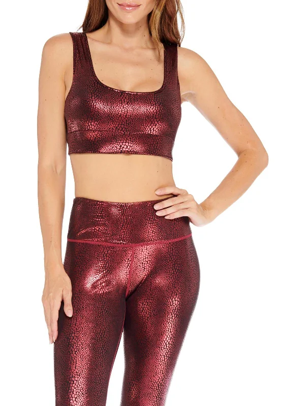 Crocodile Gloss Womens Metallic Animal Print Sports Bra