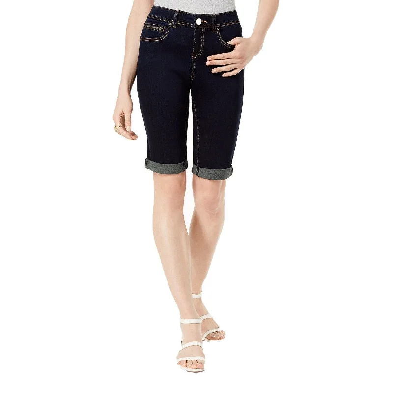 INC International Concepts Women's Petite Tikglo Cuffed Denim Shorts Size 8 - Navy - 8"