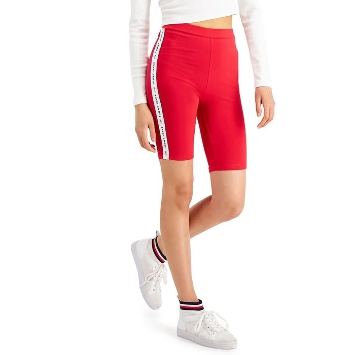 Tommy Jeans Women's Logo Tape Bike Shorts Red Size XX-Small - XXS