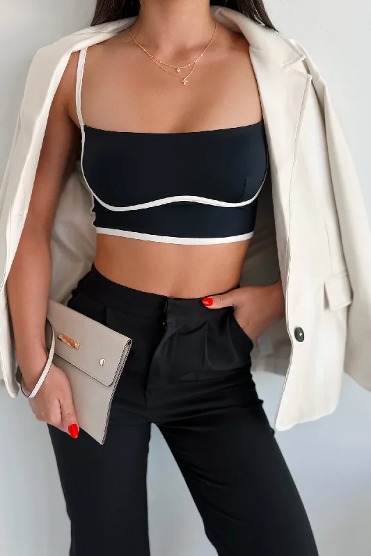 Unstoppable Energy Contrast Trim Brami Crop Top (Black)